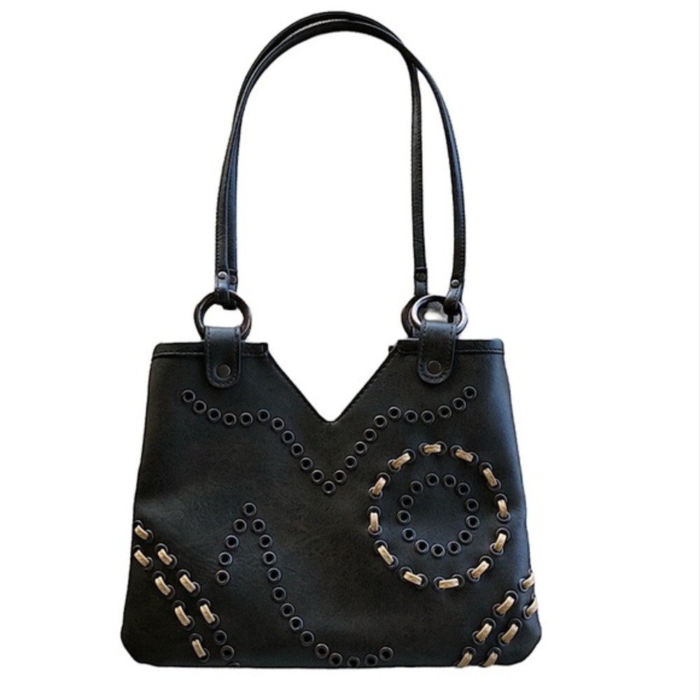Express Brown Tan Faux Leather Stitch Eyelets Purse‎ Clutch